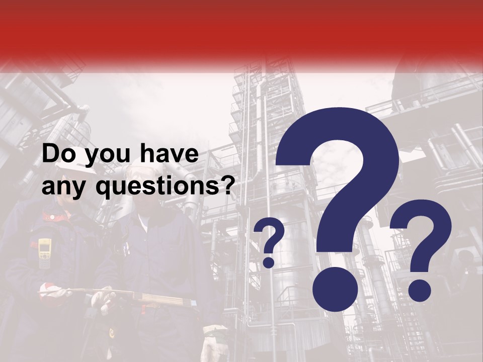 Two Men Standing Next To Each Other In Front Of A Factory PowerPoint Template