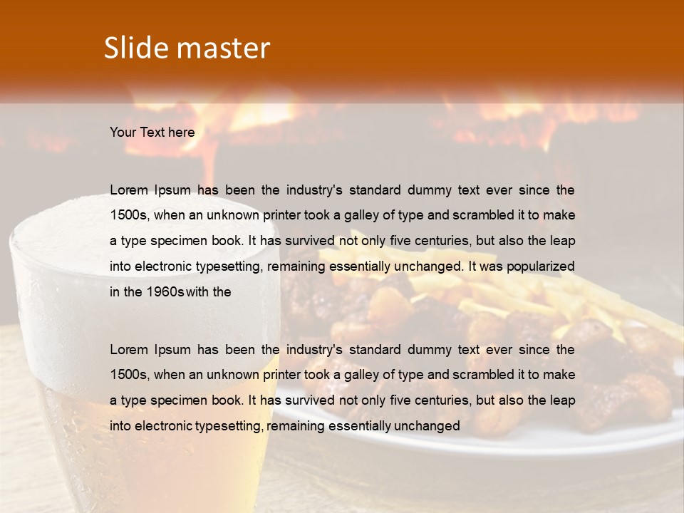 A Plate Of Food And A Glass Of Beer On A Table PowerPoint Template
