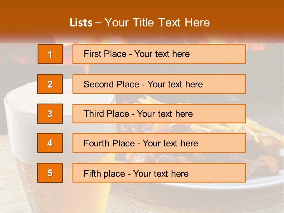 A Plate Of Food And A Glass Of Beer On A Table PowerPoint Template