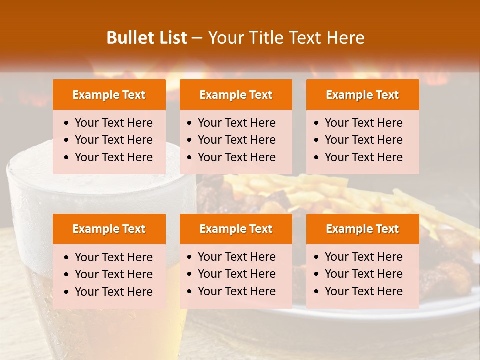 A Plate Of Food And A Glass Of Beer On A Table PowerPoint Template