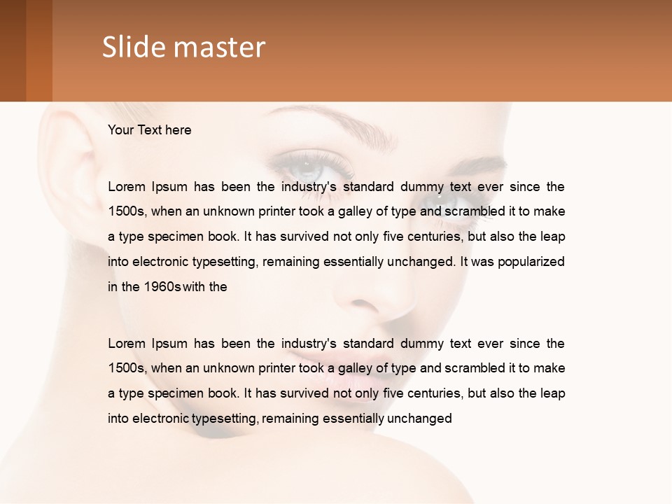 A Beautiful Woman With Blue Eyes Is Shown In This Powerpoint Presentation PowerPoint Template