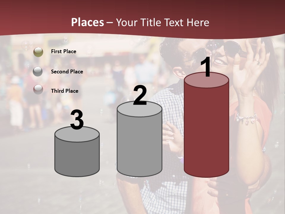 A Man And Woman Are Kissing In Front Of A Crowd Of People PowerPoint Template