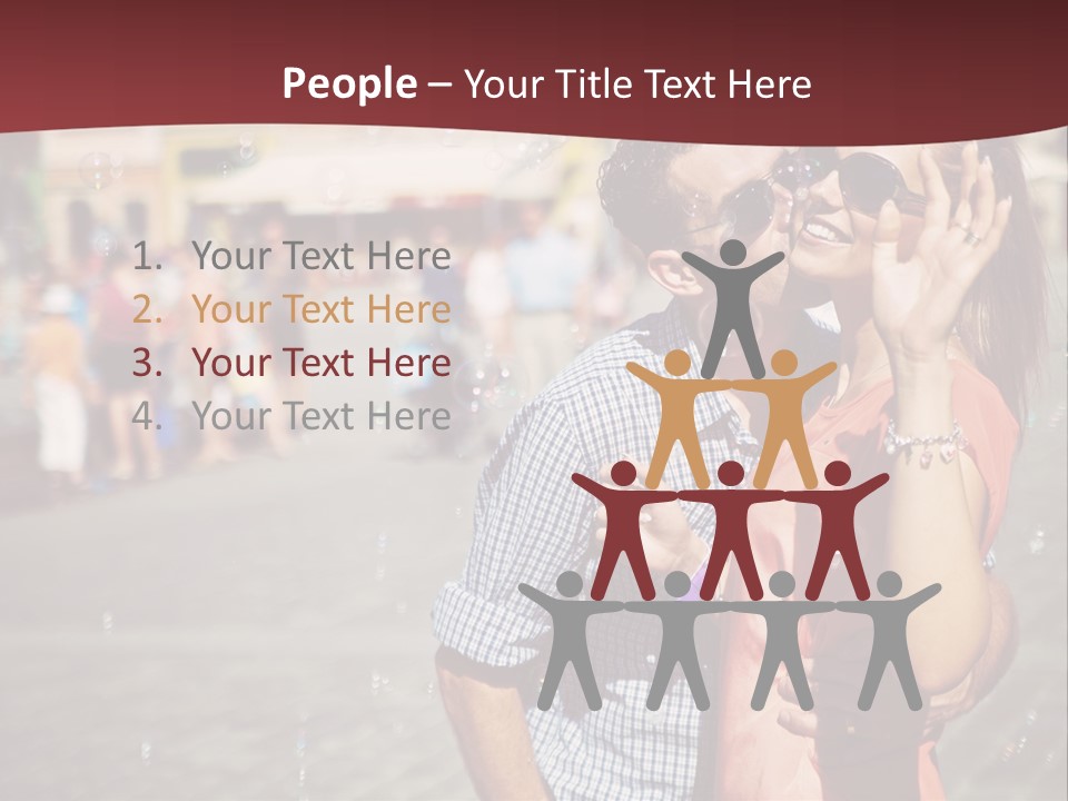 A Man And Woman Are Kissing In Front Of A Crowd Of People PowerPoint Template