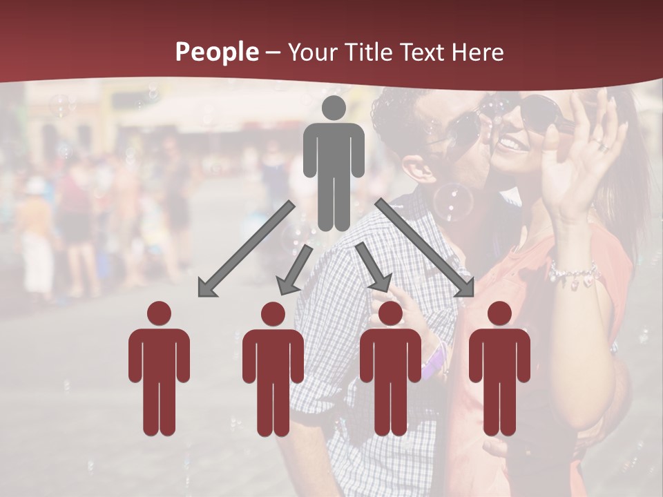 A Man And Woman Are Kissing In Front Of A Crowd Of People PowerPoint Template