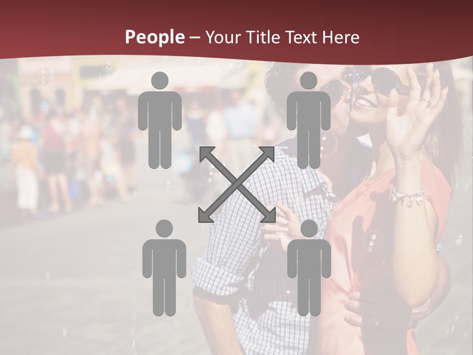 A Man And Woman Are Kissing In Front Of A Crowd Of People PowerPoint Template