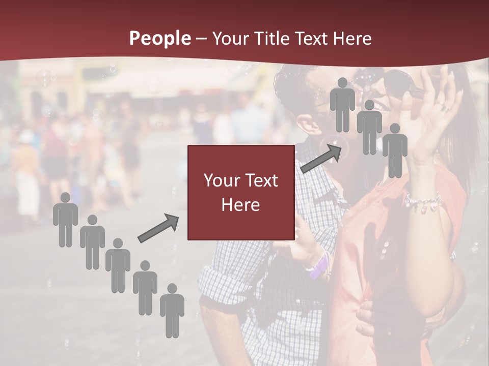 A Man And Woman Are Kissing In Front Of A Crowd Of People PowerPoint Template