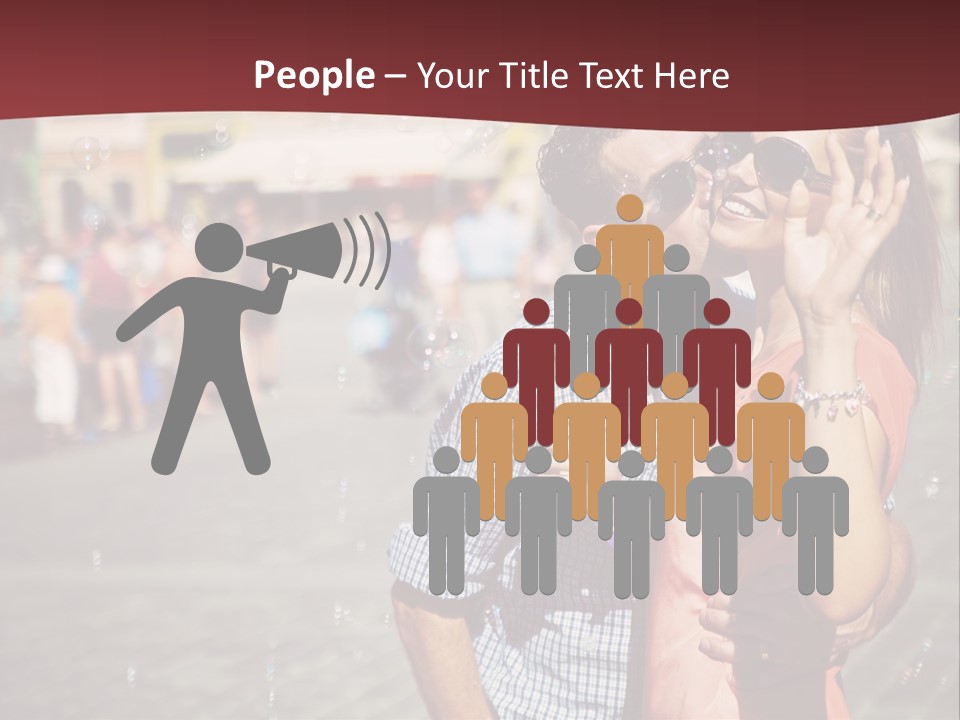 A Man And Woman Are Kissing In Front Of A Crowd Of People PowerPoint Template