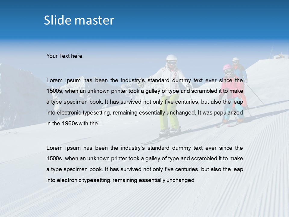A Group Of People Riding Skis Down A Snow Covered Slope PowerPoint Template