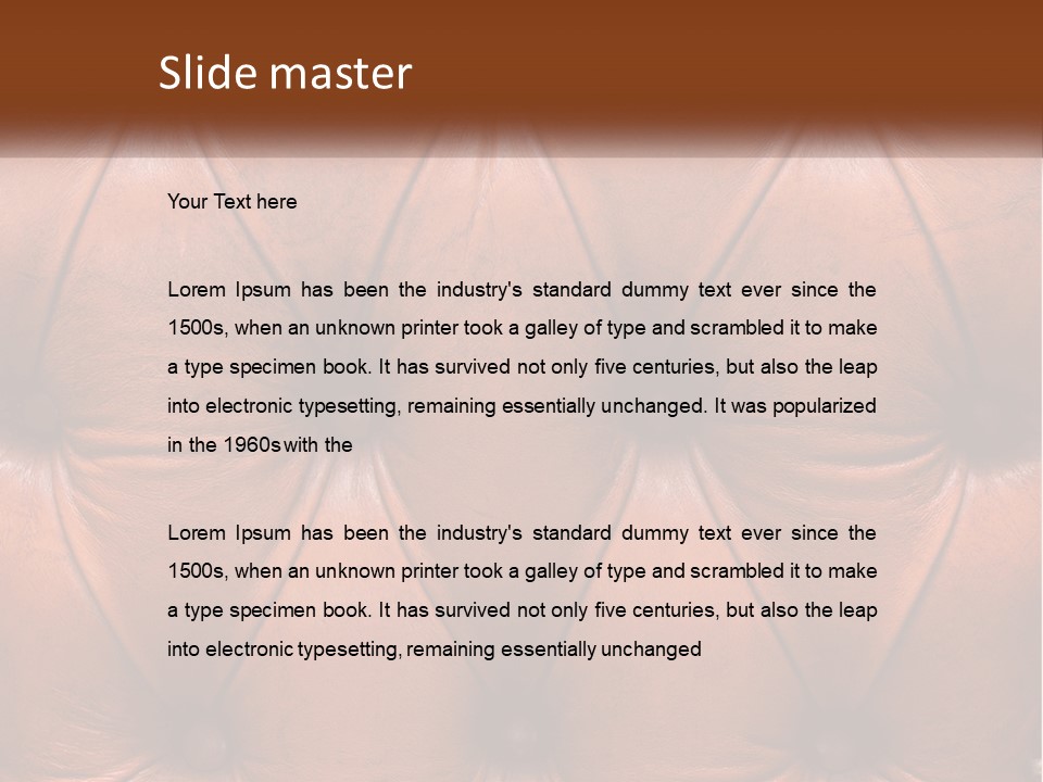 A Brown Leather Upholstered Wall With A Name Of Presentation PowerPoint Template