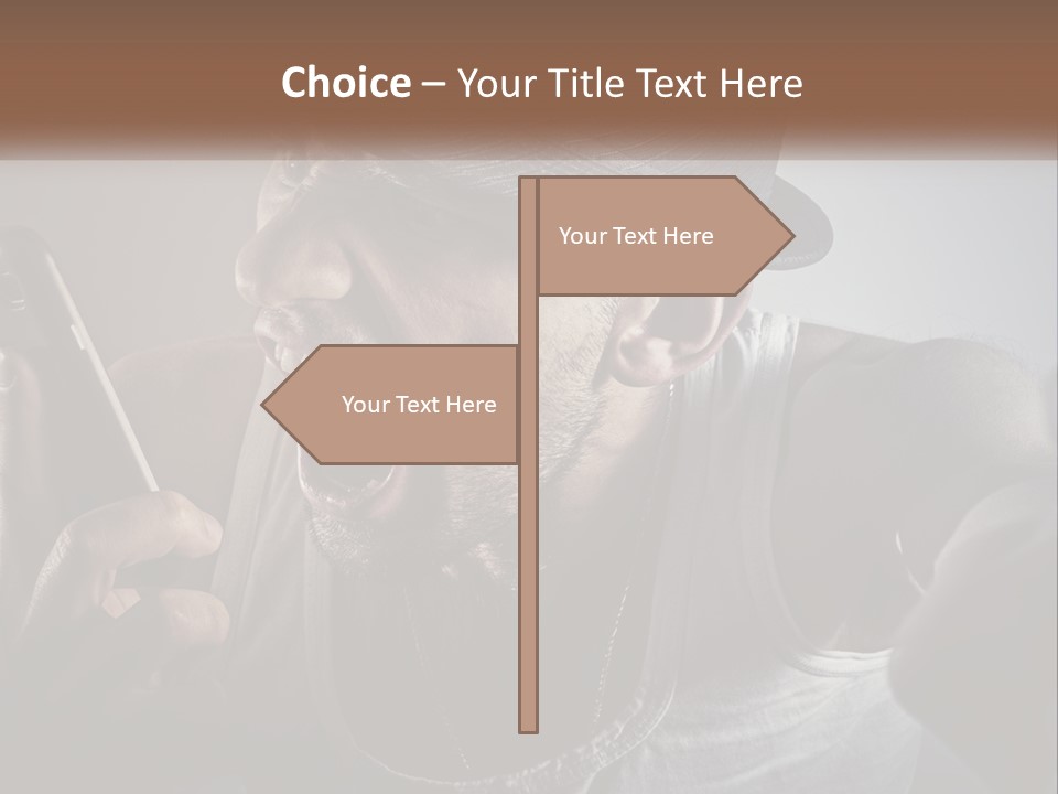 A Man In A Hat Holding A Cell Phone PowerPoint Template