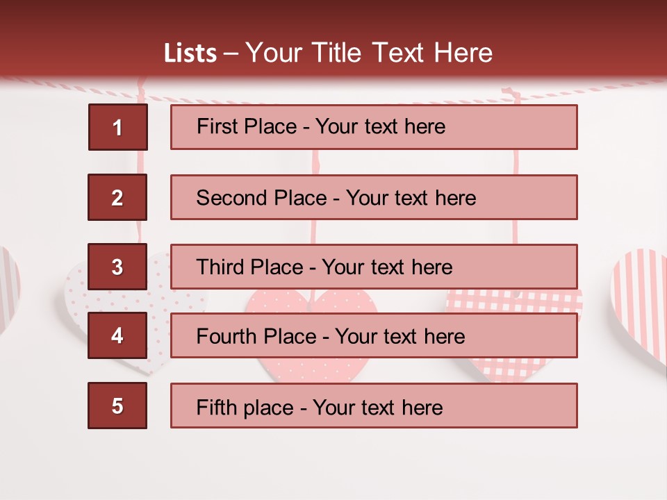 A Group Of Hearts Hanging From A Line PowerPoint Template