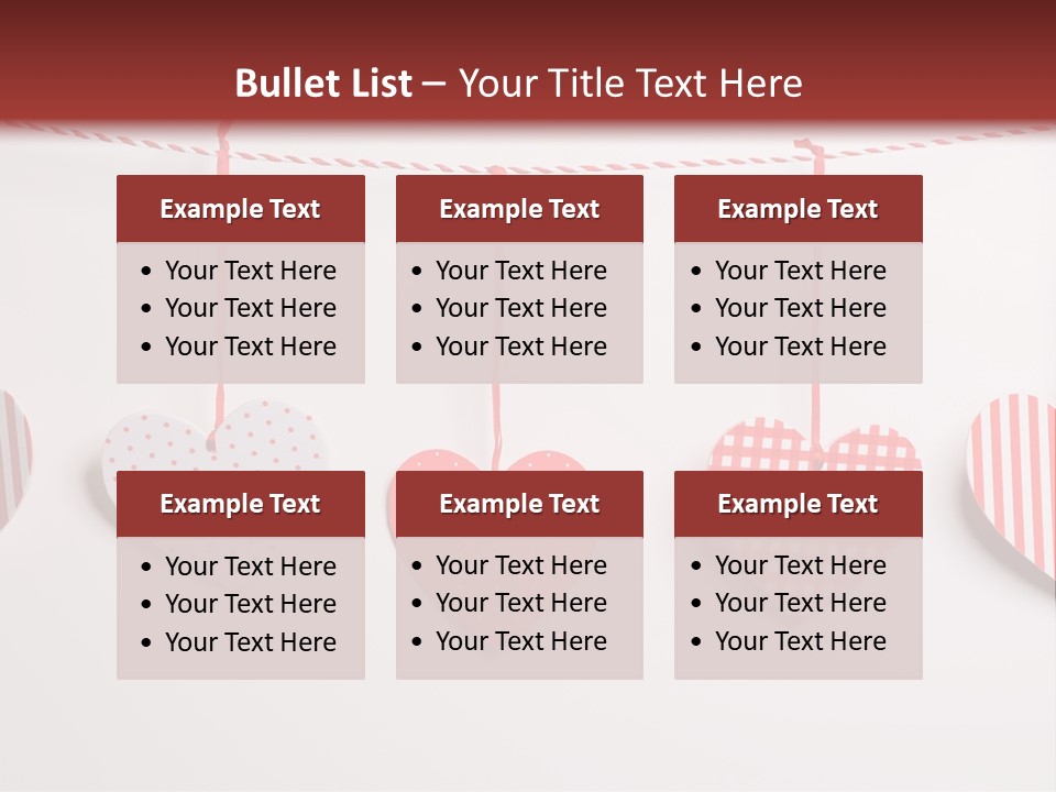 A Group Of Hearts Hanging From A Line PowerPoint Template