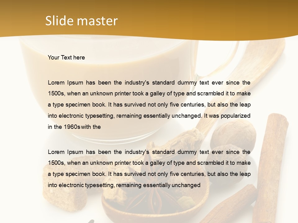 A Cup Of Coffee Next To Cinnamons And Spices PowerPoint Template