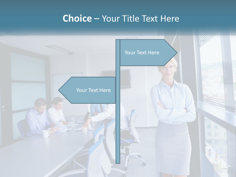 A Woman Standing In Front Of A Group Of People In A Conference Room PowerPoint Template