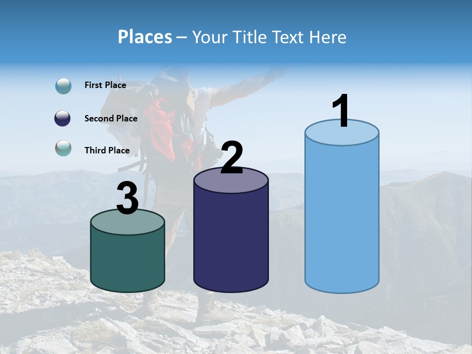 A Man With A Backpack On Top Of A Mountain PowerPoint Template