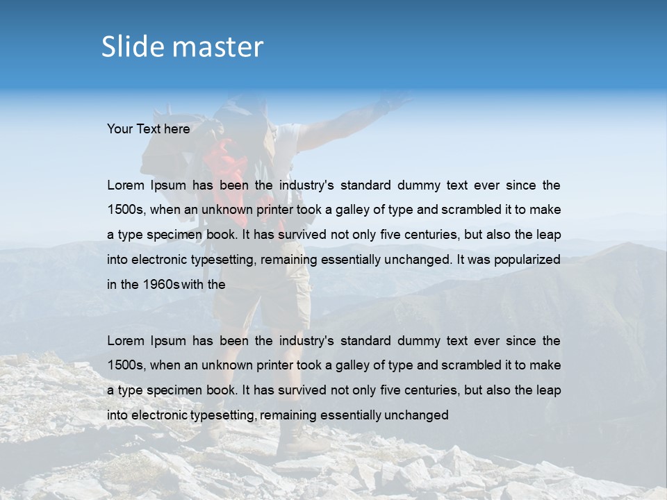 A Man With A Backpack On Top Of A Mountain PowerPoint Template