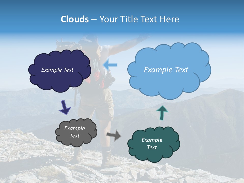 A Man With A Backpack On Top Of A Mountain PowerPoint Template