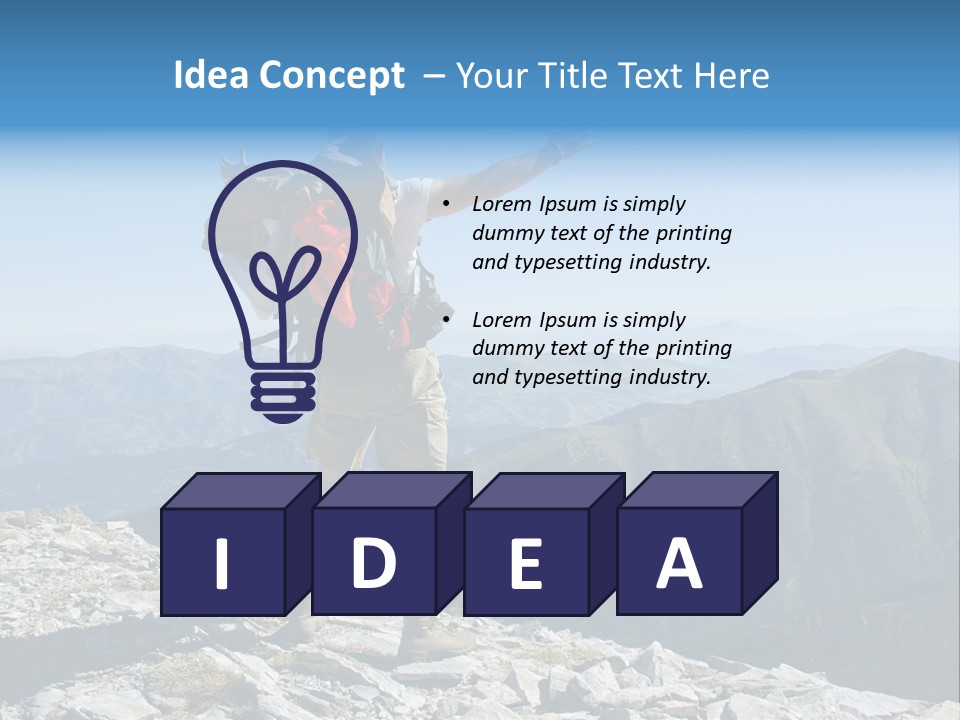 A Man With A Backpack On Top Of A Mountain PowerPoint Template