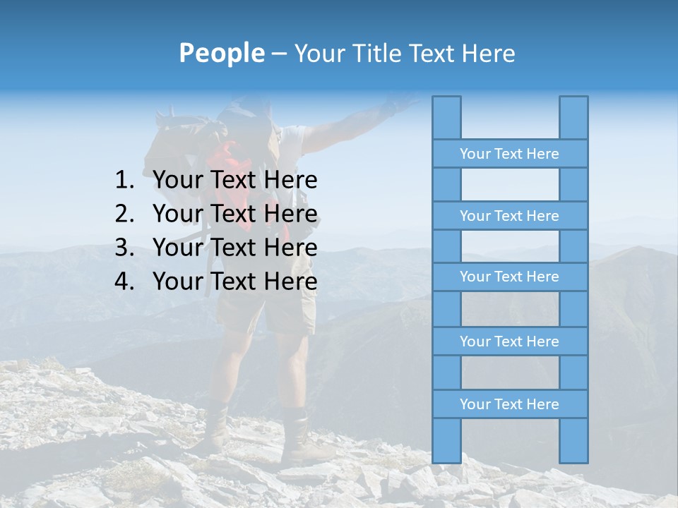 A Man With A Backpack On Top Of A Mountain PowerPoint Template