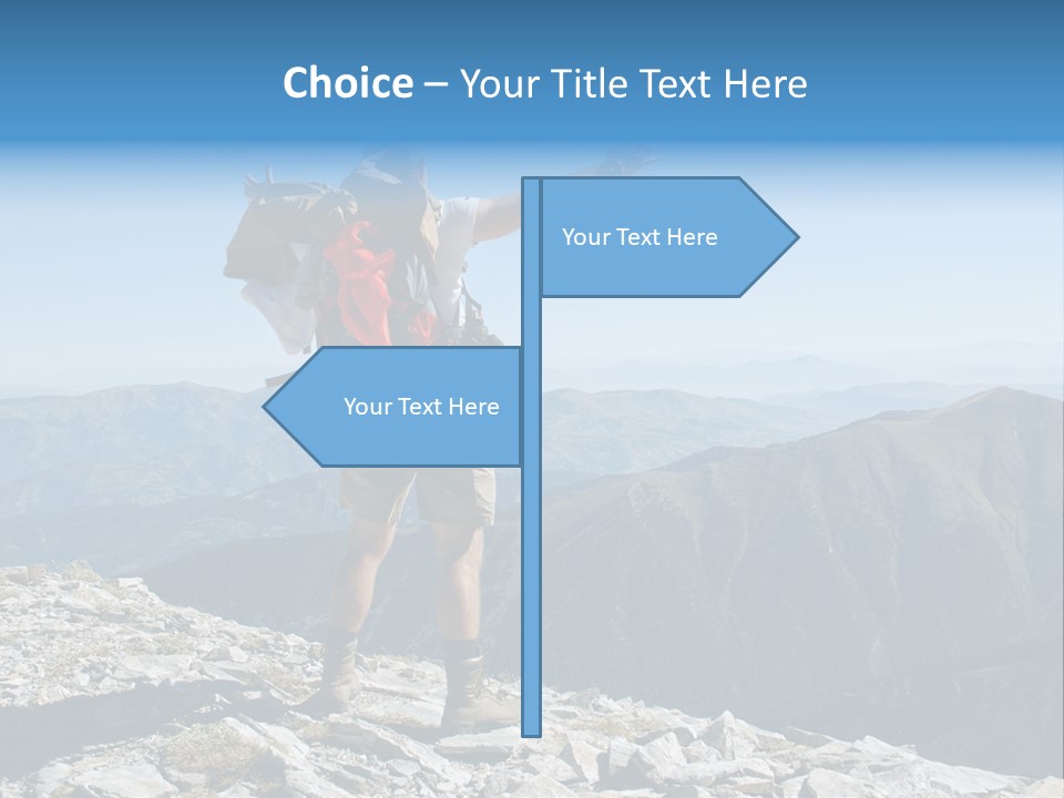 A Man With A Backpack On Top Of A Mountain PowerPoint Template