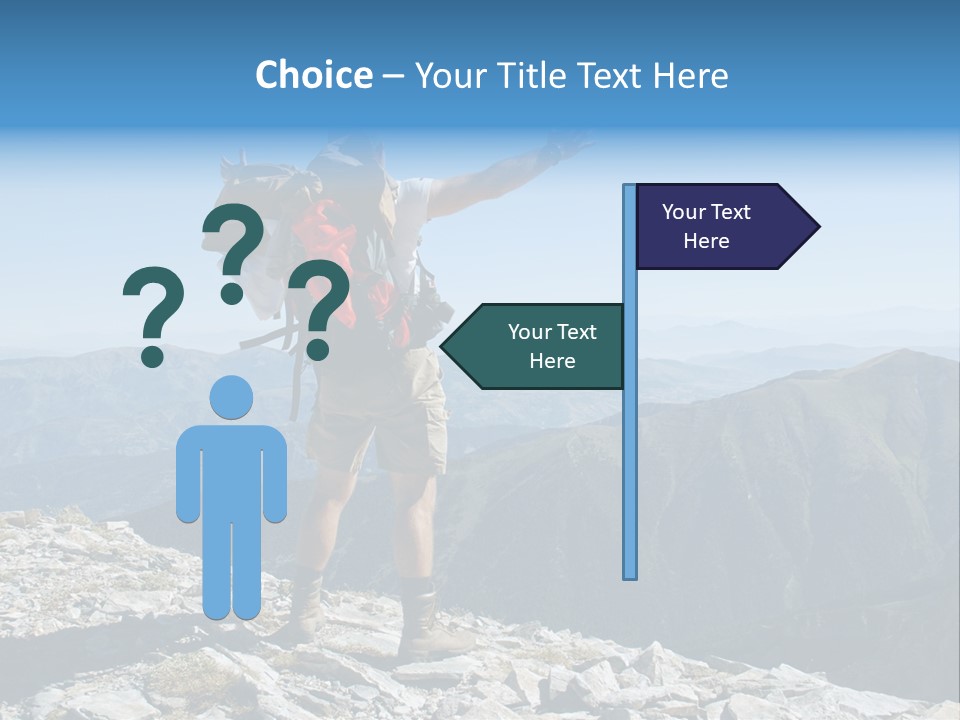 A Man With A Backpack On Top Of A Mountain PowerPoint Template