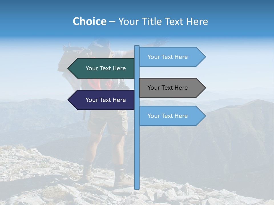 A Man With A Backpack On Top Of A Mountain PowerPoint Template