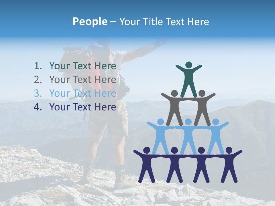 A Man With A Backpack On Top Of A Mountain PowerPoint Template