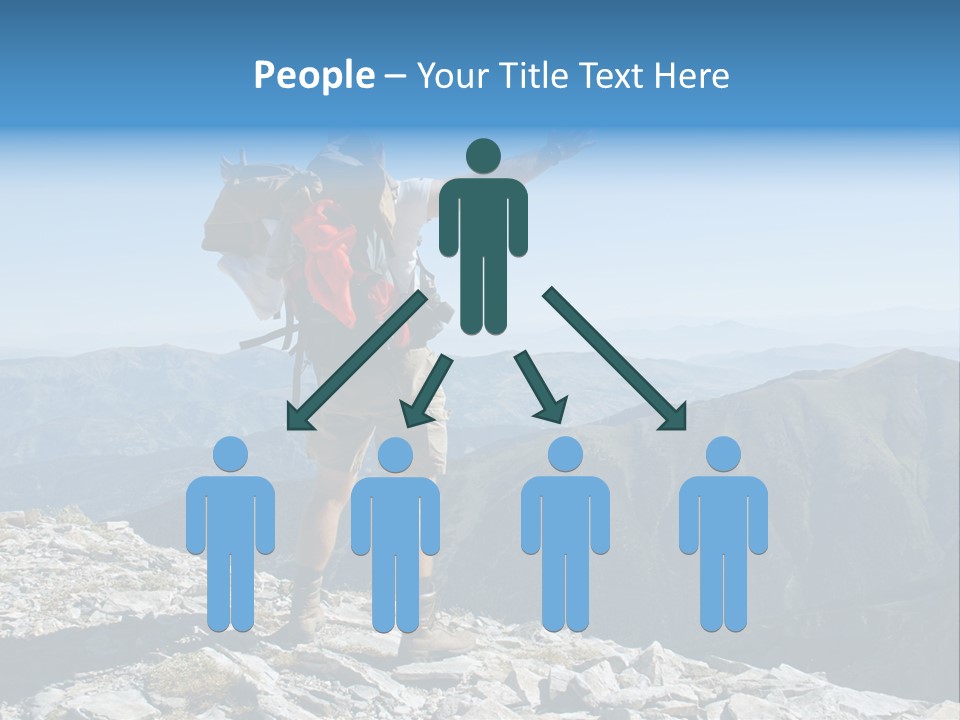 A Man With A Backpack On Top Of A Mountain PowerPoint Template