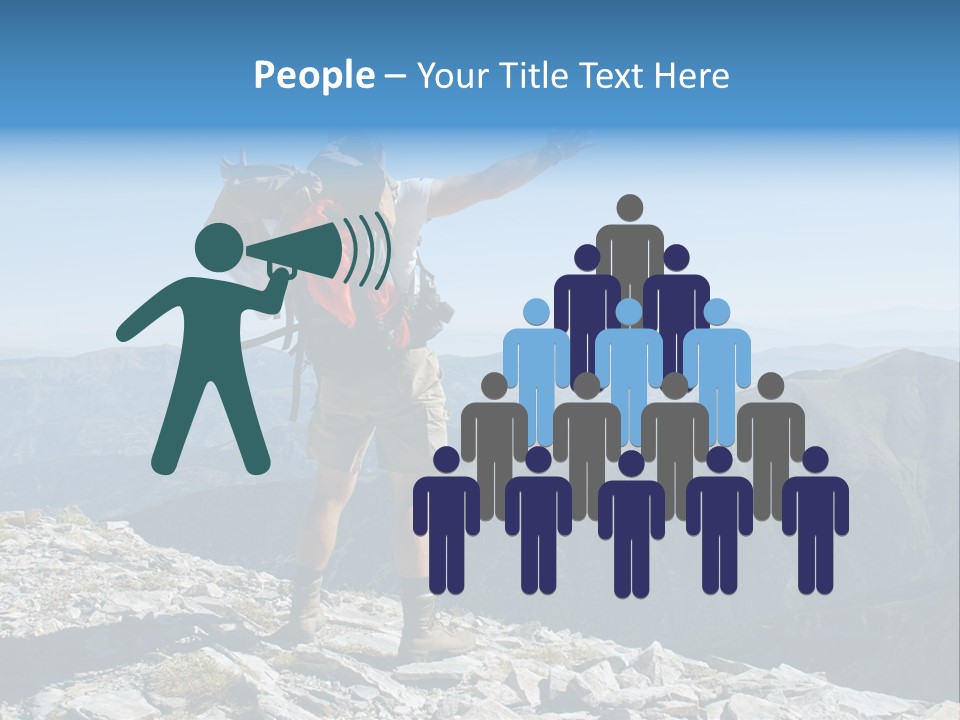A Man With A Backpack On Top Of A Mountain PowerPoint Template