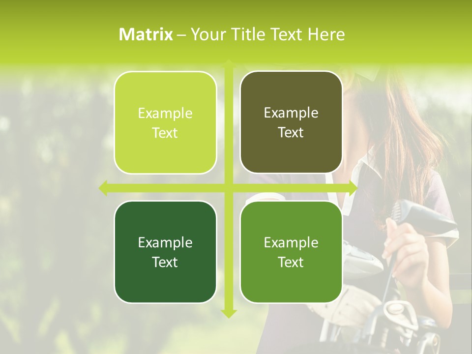 A Woman In A Purple Shirt And White Visor Holding A Golf Club PowerPoint Template