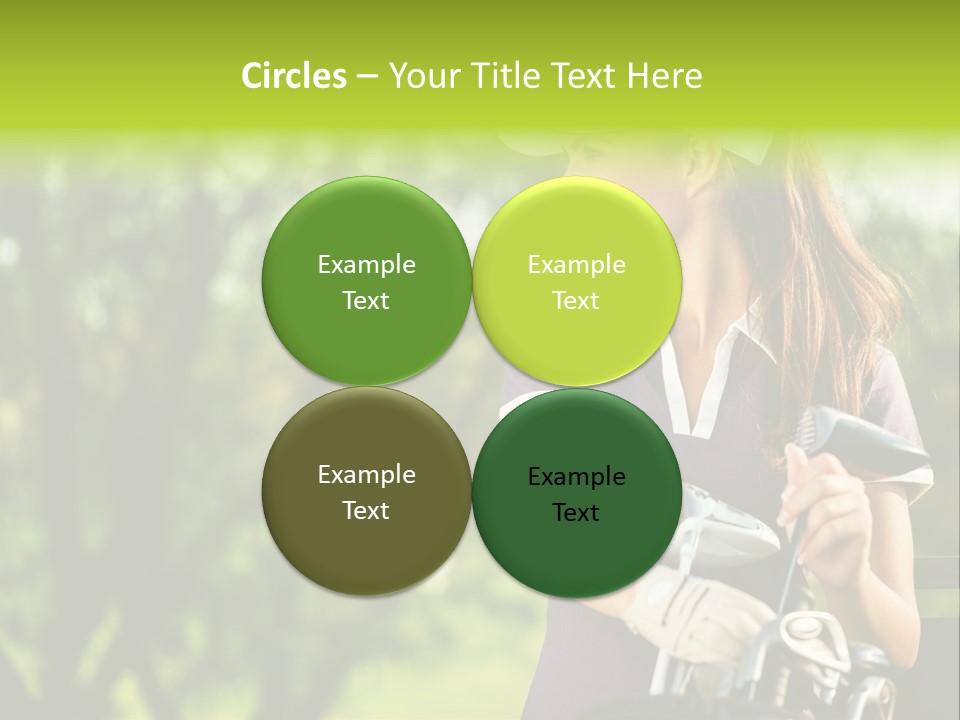 A Woman In A Purple Shirt And White Visor Holding A Golf Club PowerPoint Template