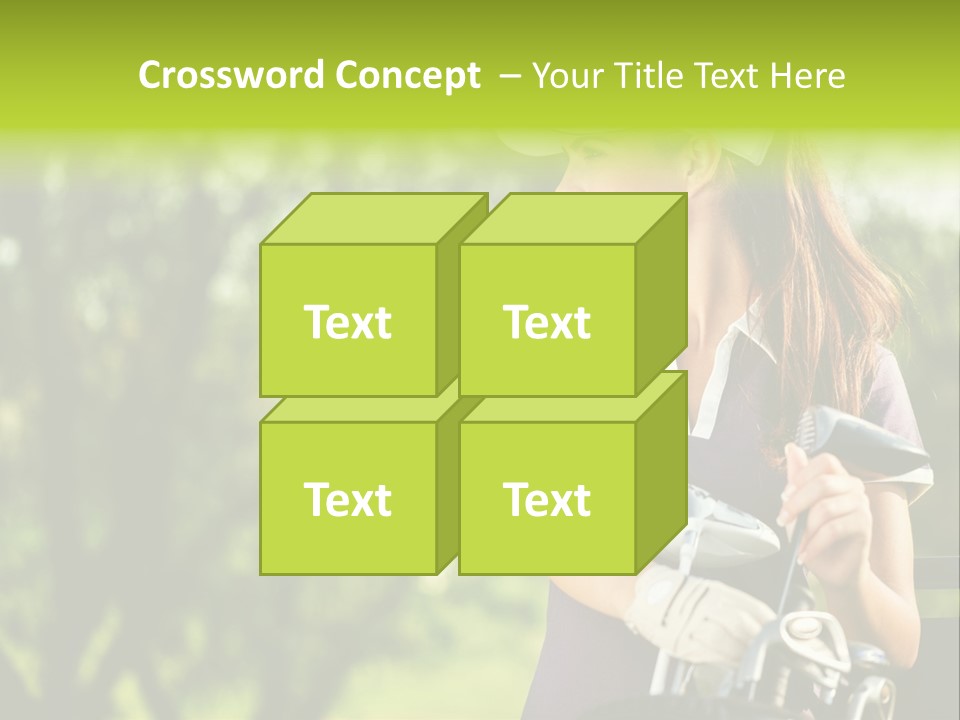 A Woman In A Purple Shirt And White Visor Holding A Golf Club PowerPoint Template