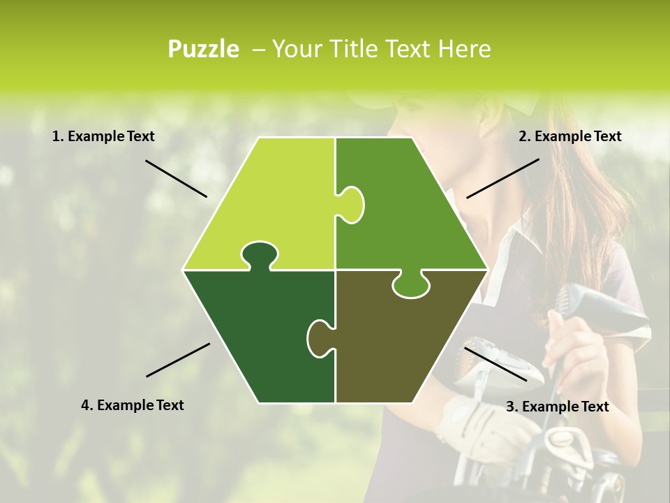 A Woman In A Purple Shirt And White Visor Holding A Golf Club PowerPoint Template