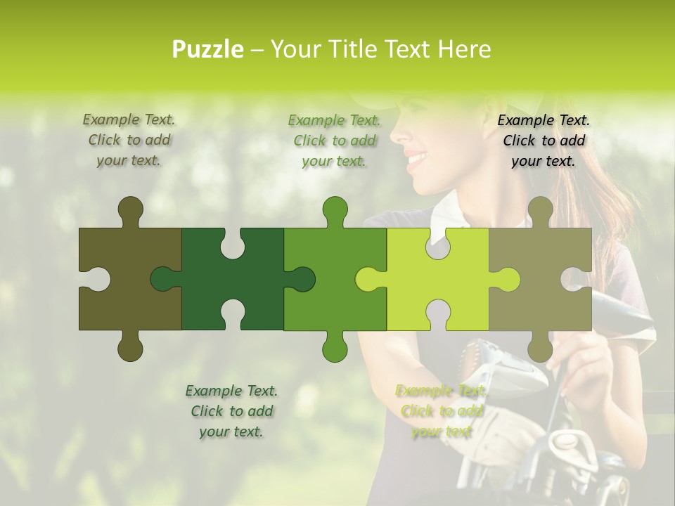 A Woman In A Purple Shirt And White Visor Holding A Golf Club PowerPoint Template