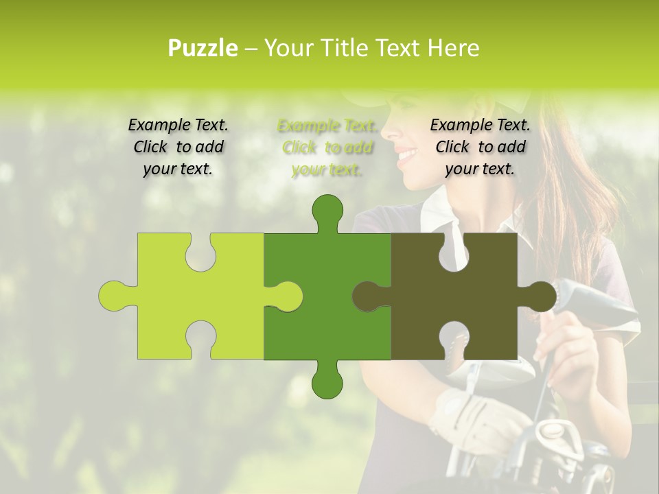 A Woman In A Purple Shirt And White Visor Holding A Golf Club PowerPoint Template