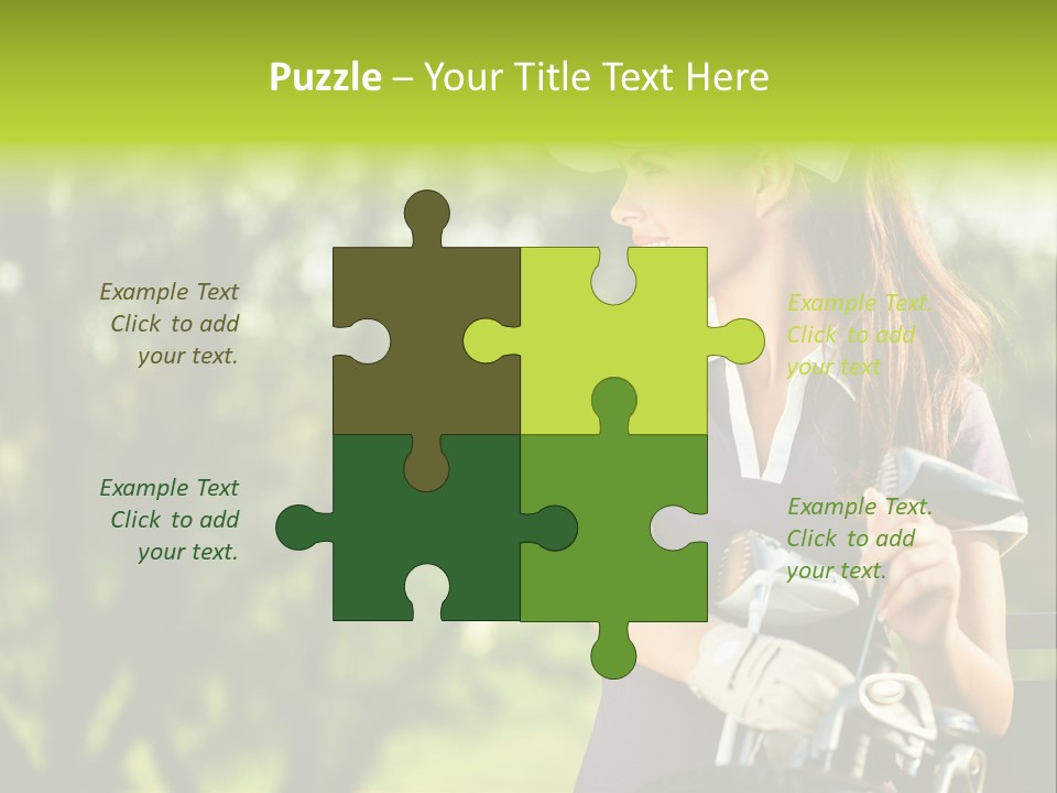 A Woman In A Purple Shirt And White Visor Holding A Golf Club PowerPoint Template