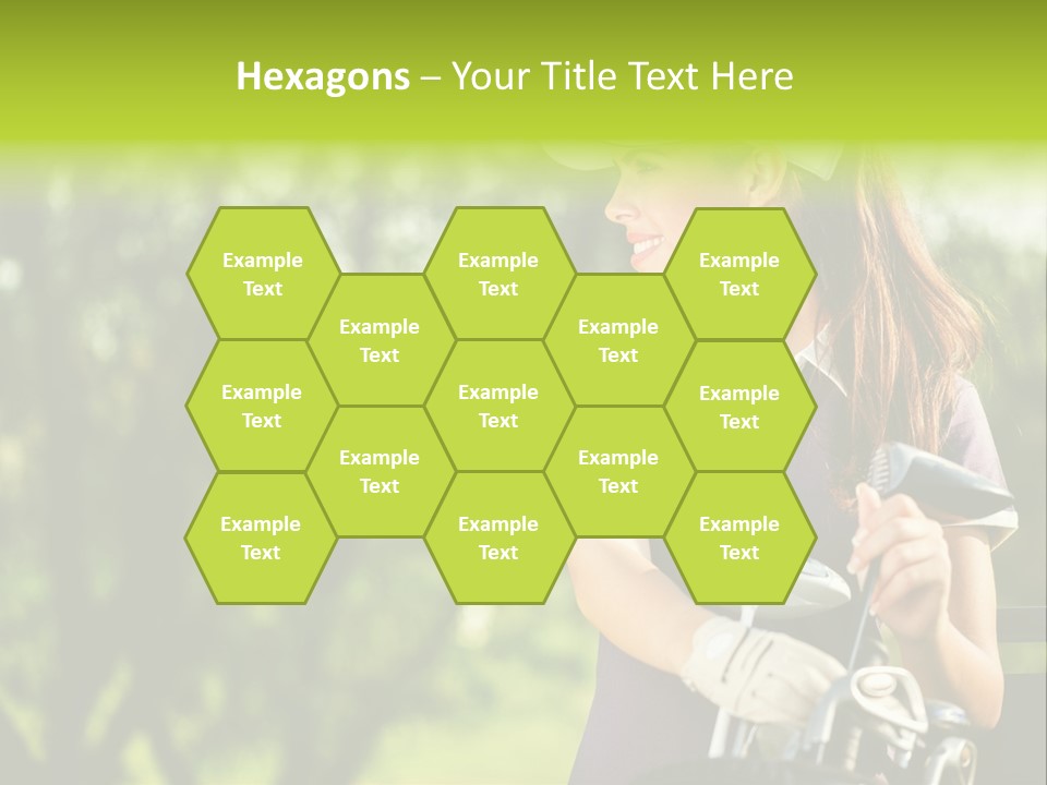 A Woman In A Purple Shirt And White Visor Holding A Golf Club PowerPoint Template