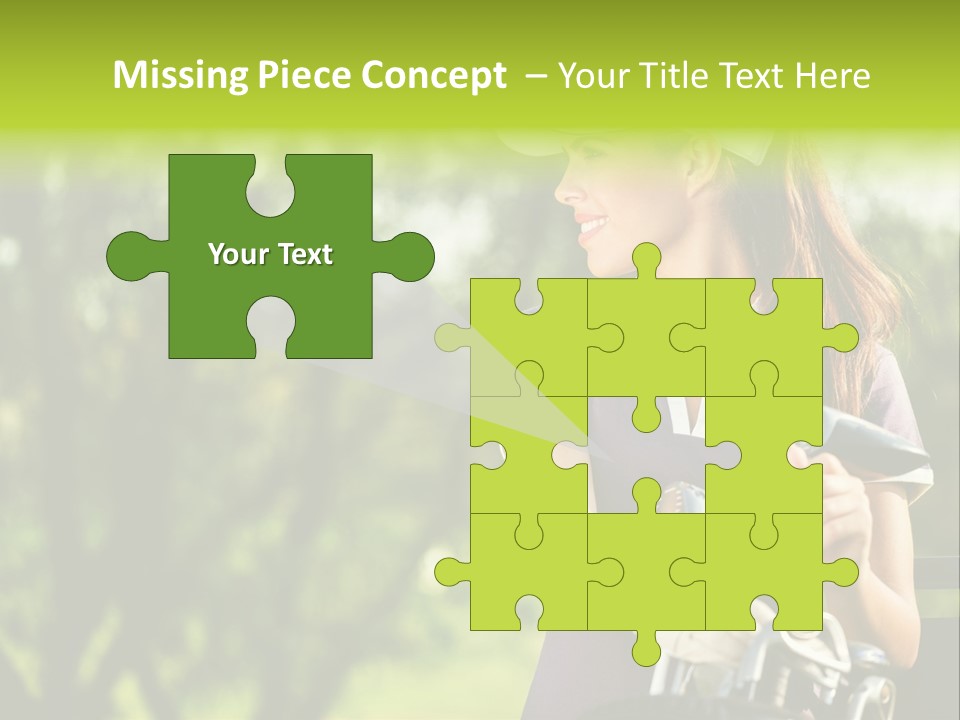 A Woman In A Purple Shirt And White Visor Holding A Golf Club PowerPoint Template