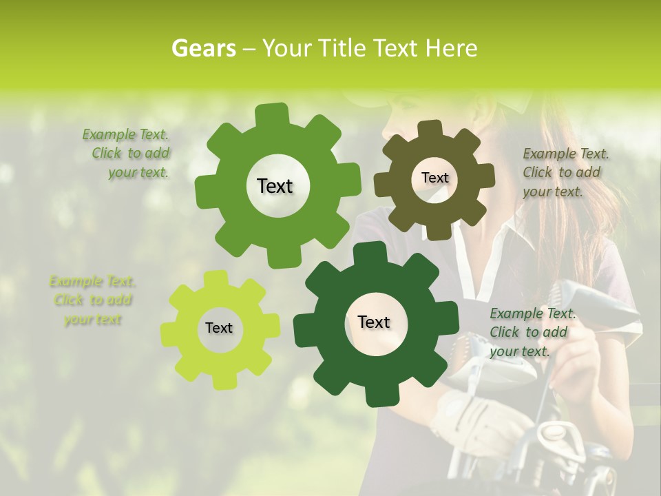 A Woman In A Purple Shirt And White Visor Holding A Golf Club PowerPoint Template