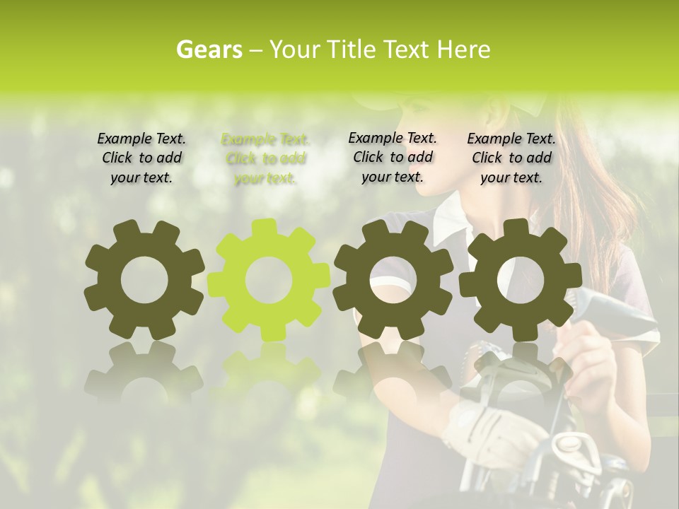 A Woman In A Purple Shirt And White Visor Holding A Golf Club PowerPoint Template