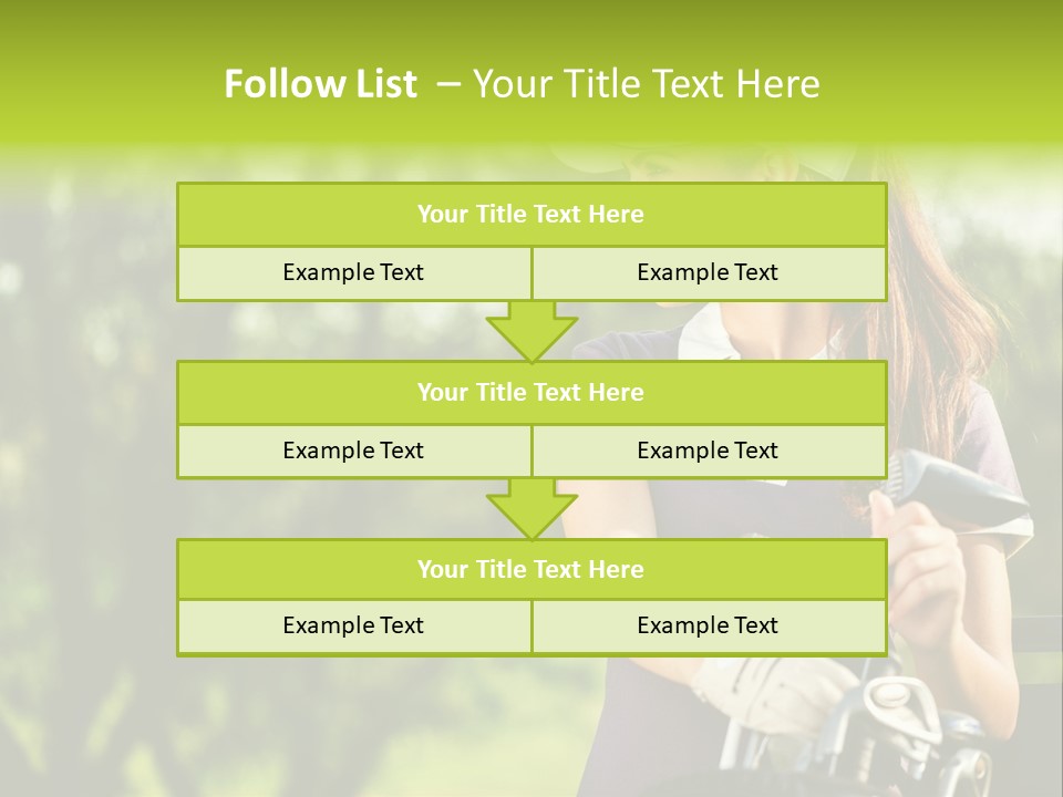 A Woman In A Purple Shirt And White Visor Holding A Golf Club PowerPoint Template
