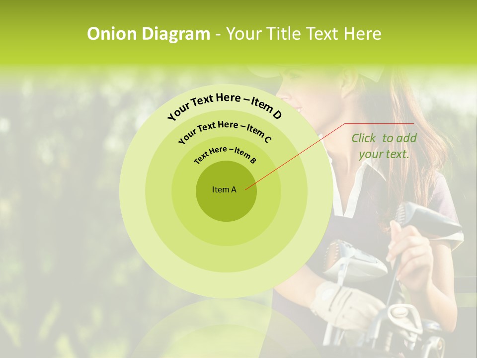 A Woman In A Purple Shirt And White Visor Holding A Golf Club PowerPoint Template