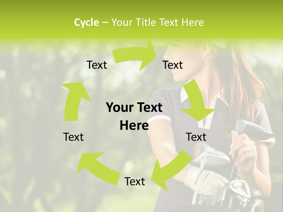 A Woman In A Purple Shirt And White Visor Holding A Golf Club PowerPoint Template