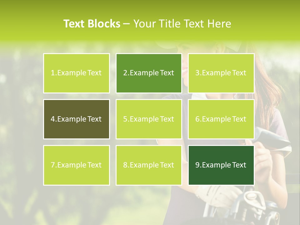 A Woman In A Purple Shirt And White Visor Holding A Golf Club PowerPoint Template