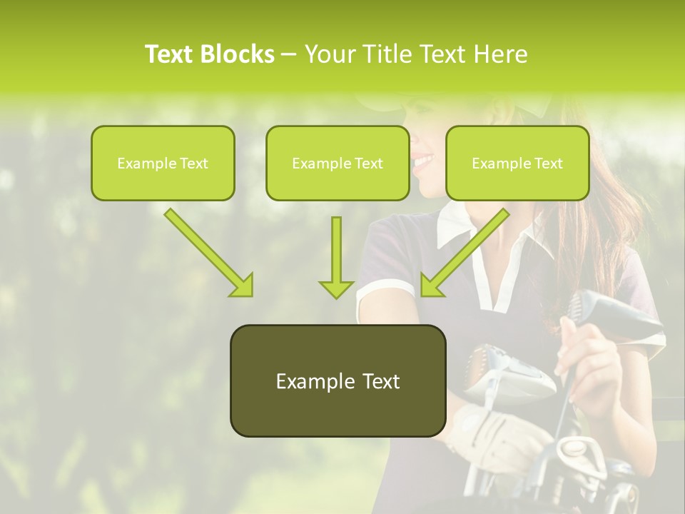 A Woman In A Purple Shirt And White Visor Holding A Golf Club PowerPoint Template