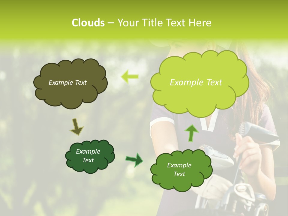 A Woman In A Purple Shirt And White Visor Holding A Golf Club PowerPoint Template