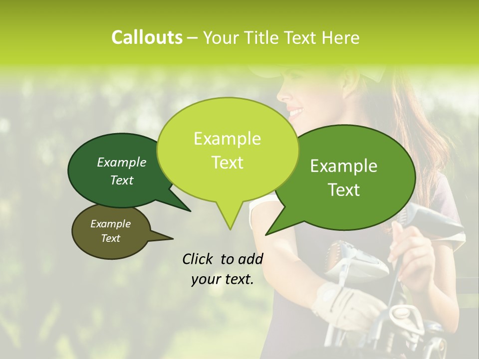 A Woman In A Purple Shirt And White Visor Holding A Golf Club PowerPoint Template