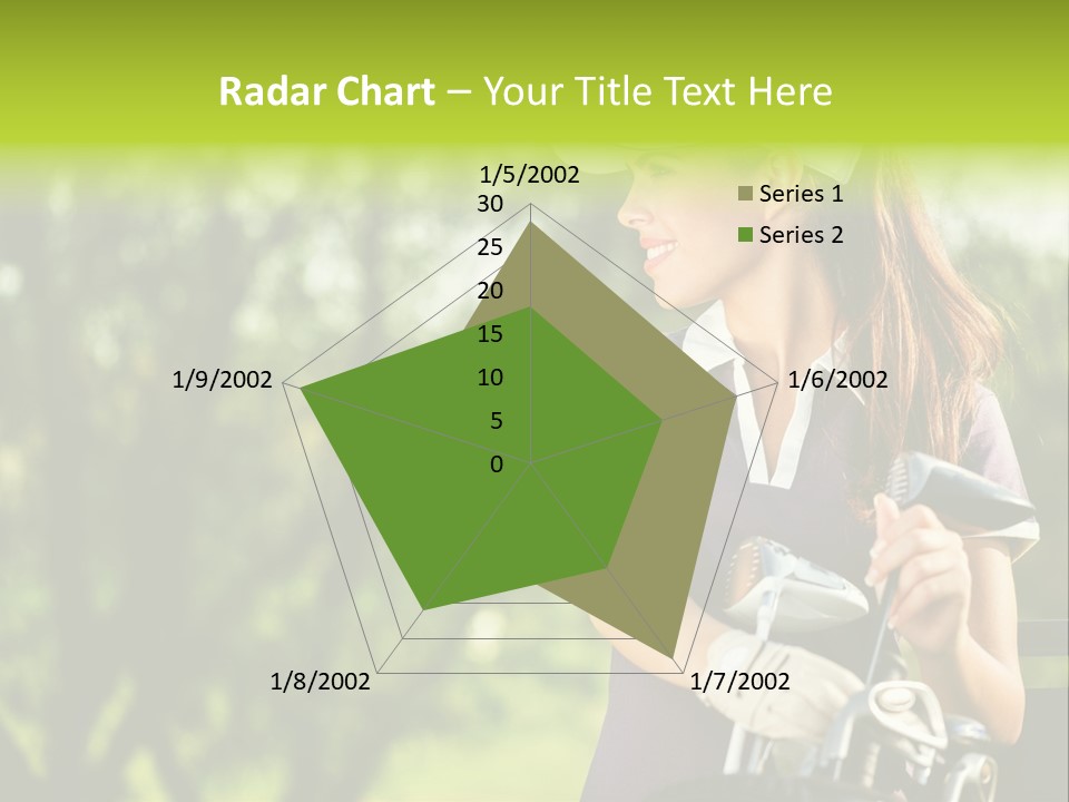 A Woman In A Purple Shirt And White Visor Holding A Golf Club PowerPoint Template