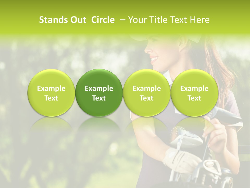 A Woman In A Purple Shirt And White Visor Holding A Golf Club PowerPoint Template