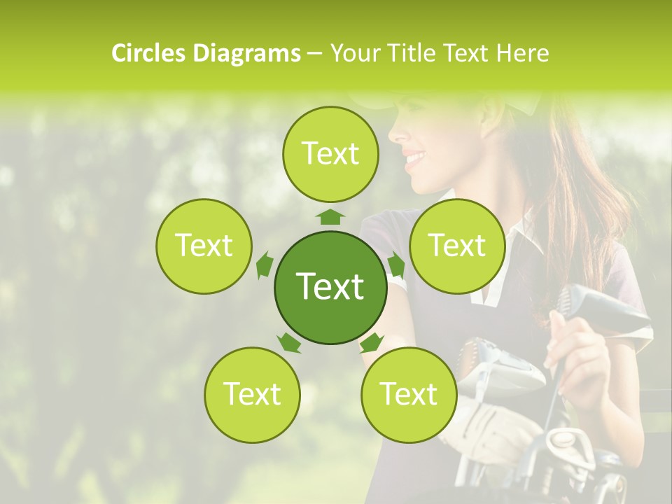 A Woman In A Purple Shirt And White Visor Holding A Golf Club PowerPoint Template